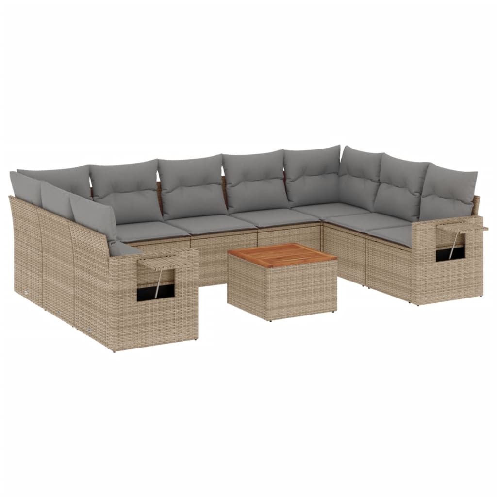 Set Divano da Giardino 10 pz con Cuscini Beige in Polyrattan 3224708