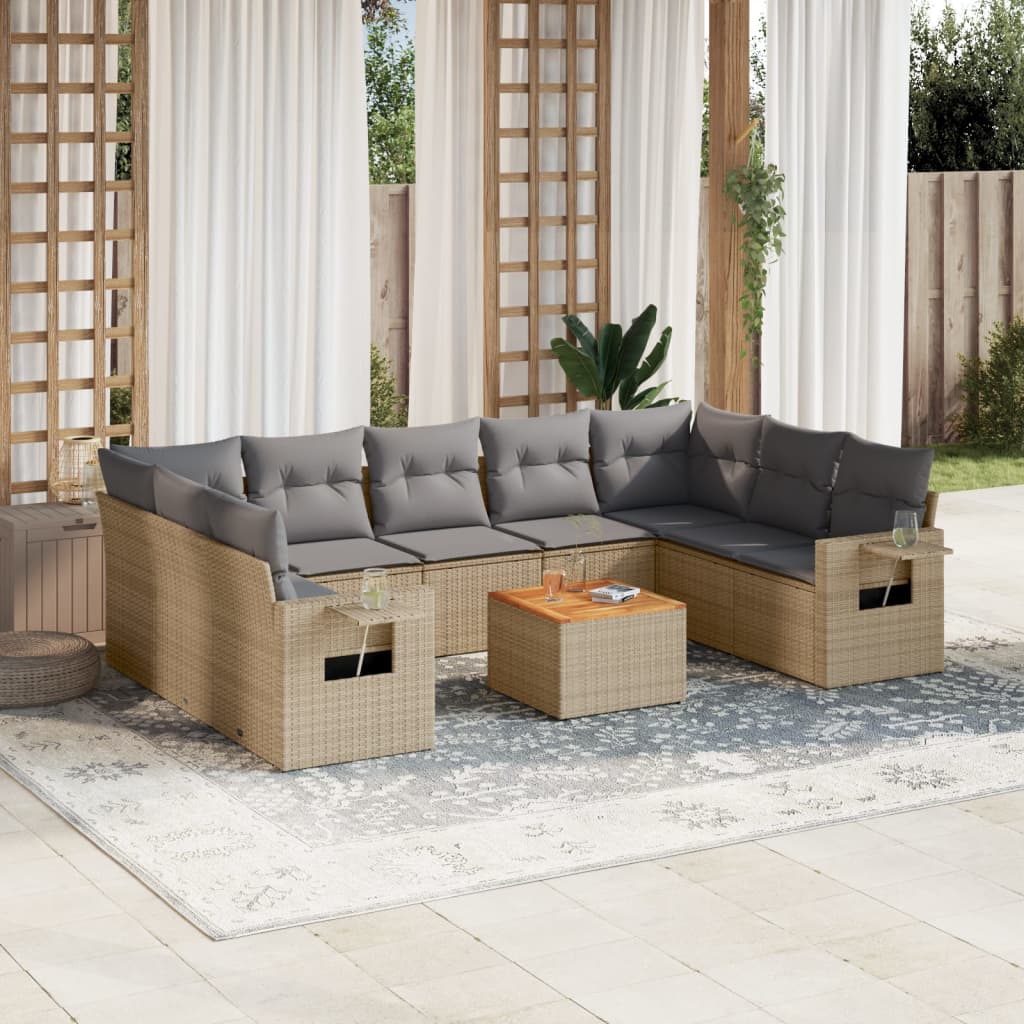 Set Divano da Giardino 10 pz con Cuscini Beige in Polyrattan 3224708