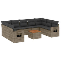 Set Divano da Giardino 10 pz con Cuscini Grigio in Polyrattan 3224709