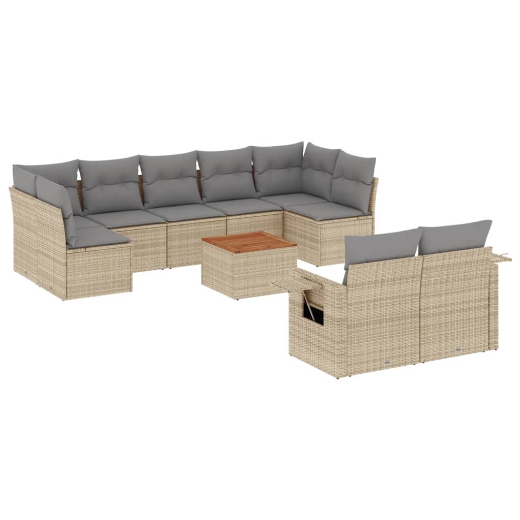 Set Divano da Giardino 10 pz con Cuscini Beige in Polyrattan 3224715