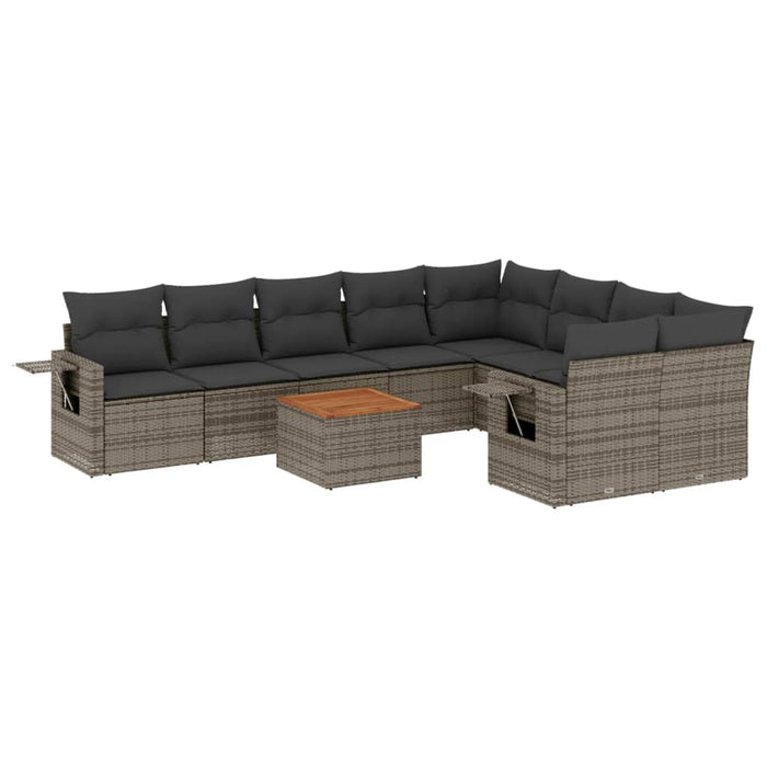 Set Divano da Giardino 10 pz con Cuscini Grigio in Polyrattan 3224723