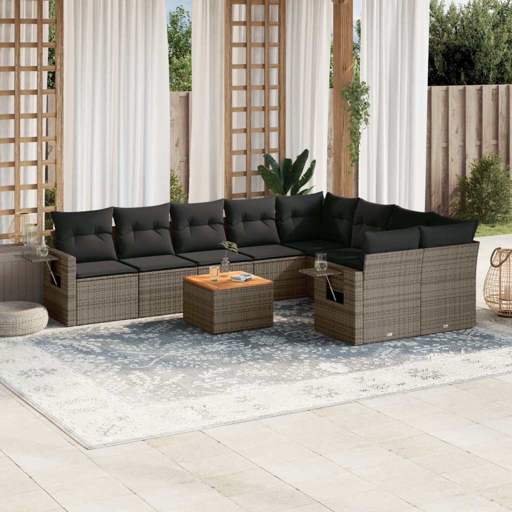 Set Divano da Giardino 10 pz con Cuscini Grigio in Polyrattan 3224723