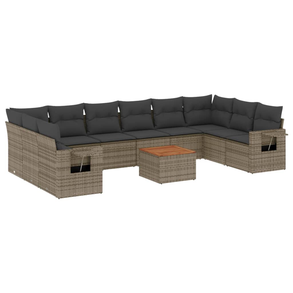 Set Divani da Giardino 11 pz con Cuscini in Polyrattan Grigio 3224737