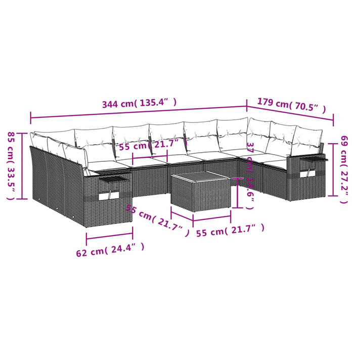 Set Divani da Giardino 11 pz con Cuscini in Polyrattan Grigio 3224737