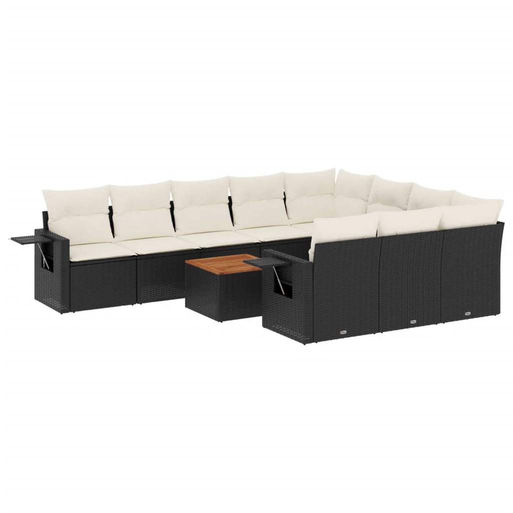 Set Divani da Giardino 11 pz con Cuscini in Polyrattan Nero 3224740