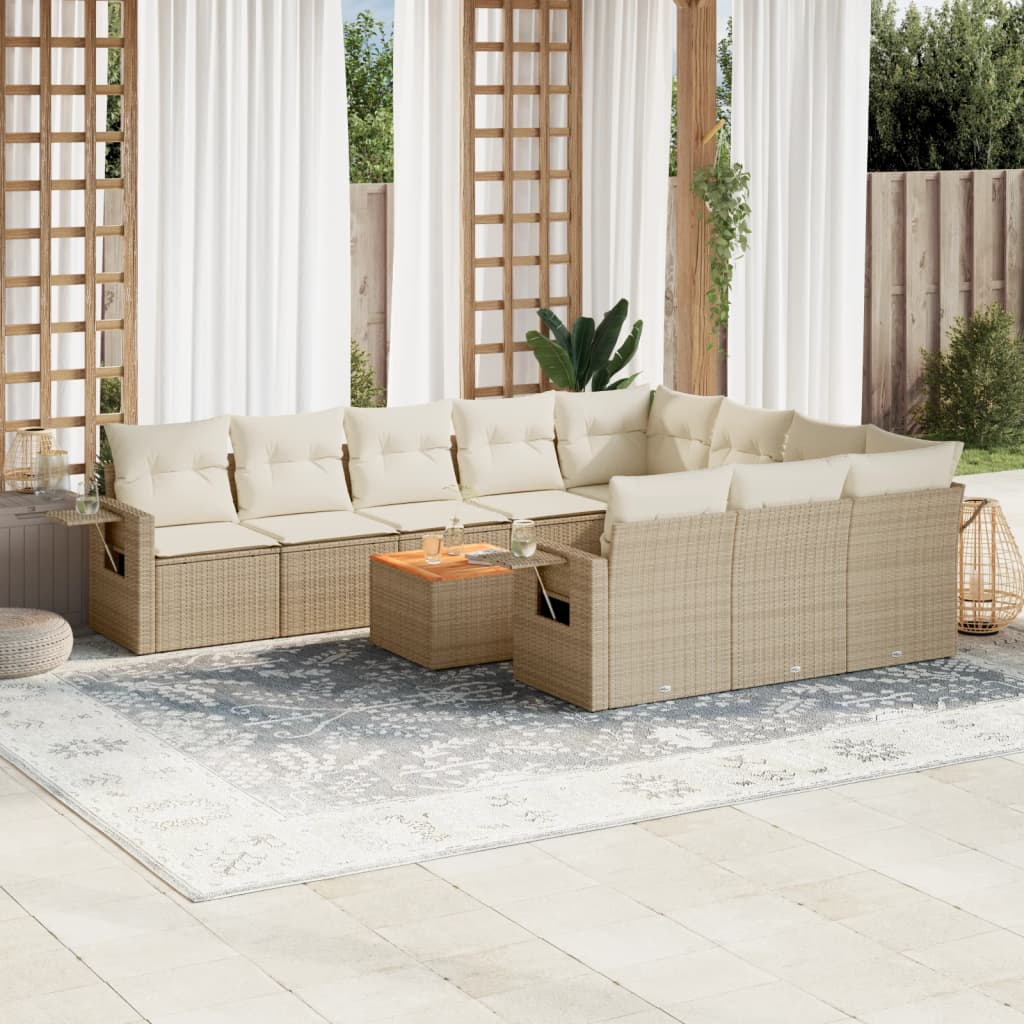 Set Divani da Giardino 11 pz con Cuscini Beige in Polyrattan 3224742