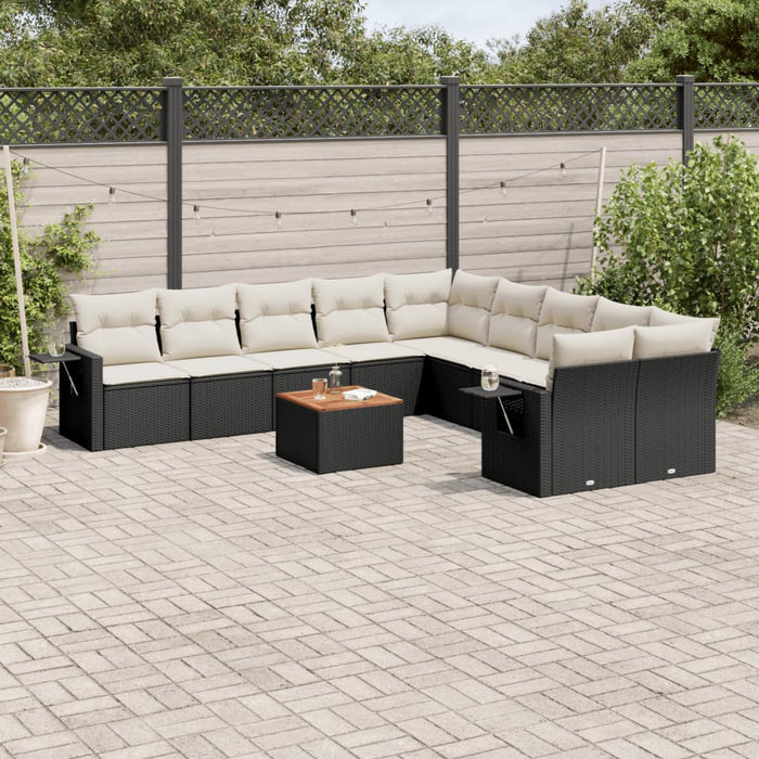 Set Divani da Giardino 11 pz con Cuscini in Polyrattan Nero 3224754