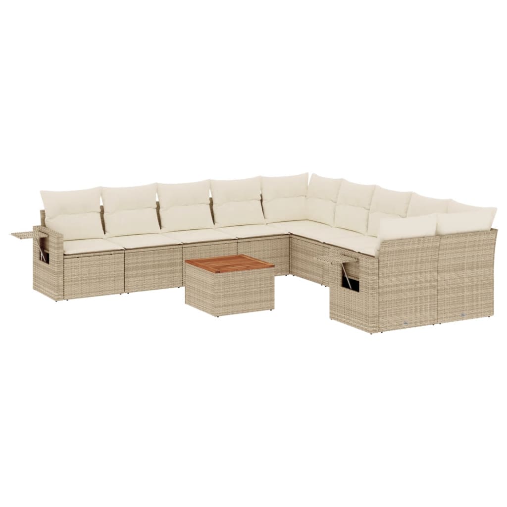 Set Divani da Giardino 11 pz con Cuscini Beige in Polyrattan 3224756