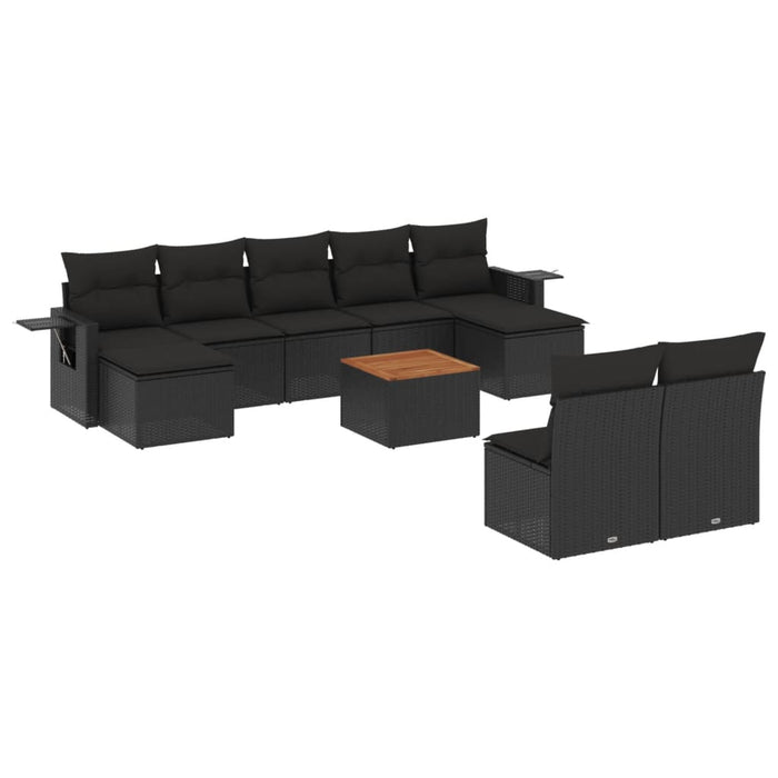 Set Divani da Giardino 10pz con Cuscini in Polyrattan Nero 3224760