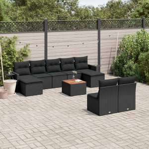 Set Divani da Giardino 10pz con Cuscini in Polyrattan Nero 3224760