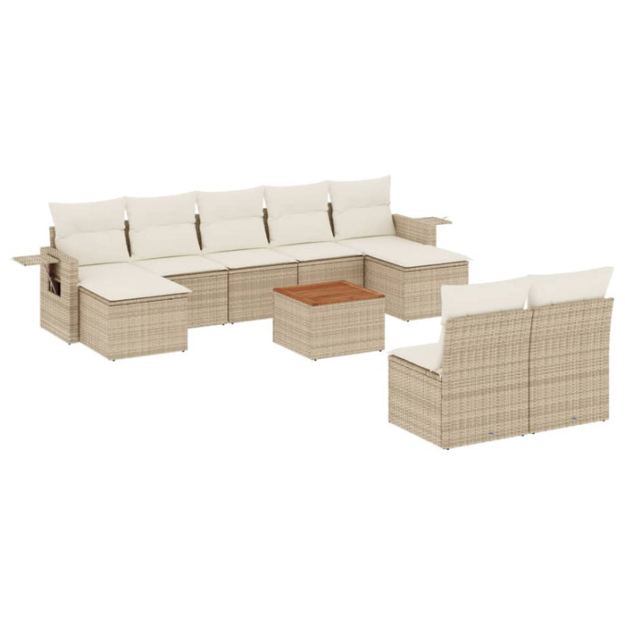 Set Divano da Giardino 10 pz con Cuscini Beige in Polyrattan 3224763