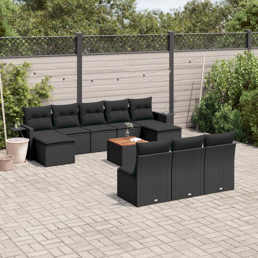 Set Divani da Giardino 11 pz con Cuscini in Polyrattan Nero 3224767