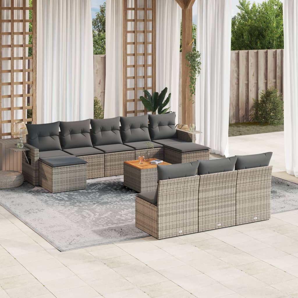 Set Divani da Giardino 11 pz con Cuscini in Polyrattan Grigio 3224772