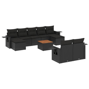 Set Divani da Giardino 10pz con Cuscini in Polyrattan Nero 3224774