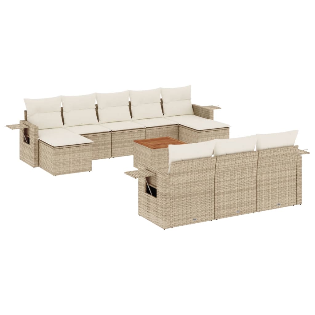 Set Divani da Giardino 11 pz con Cuscini Beige in Polyrattan 3224784