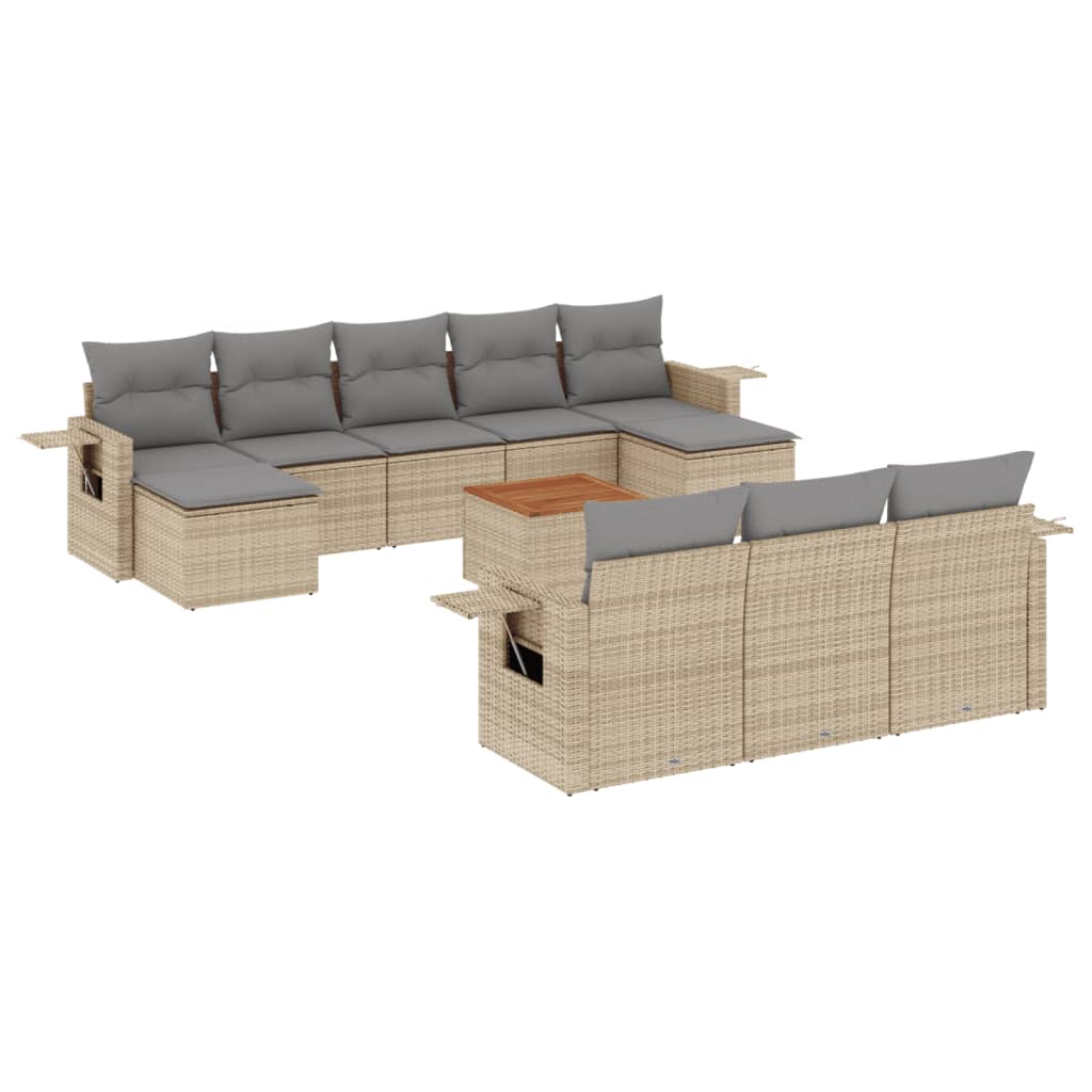 Set Divani da Giardino 11 pz con Cuscini Beige in Polyrattan 3224785