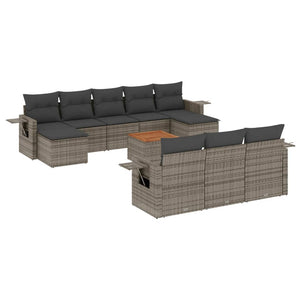 Set Divani da Giardino 11 pz con Cuscini in Polyrattan Grigio 3224786