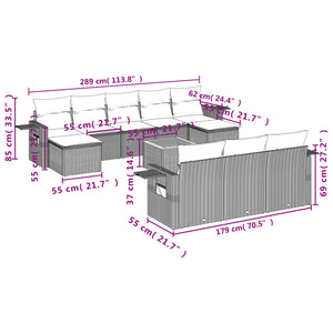 Set Divani da Giardino 11 pz con Cuscini in Polyrattan Grigio 3224786