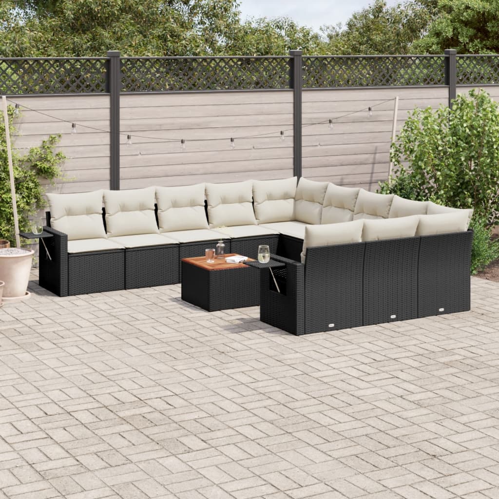 Set Divani da Giardino 12 pz con Cuscini Nero in Polyrattan 3224789