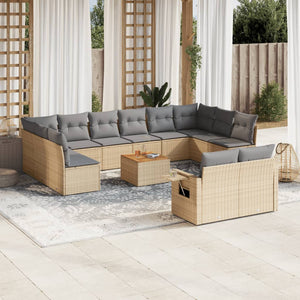 Set Divano da Giardino 13 pz con Cuscini Beige in Polyrattan 3224799