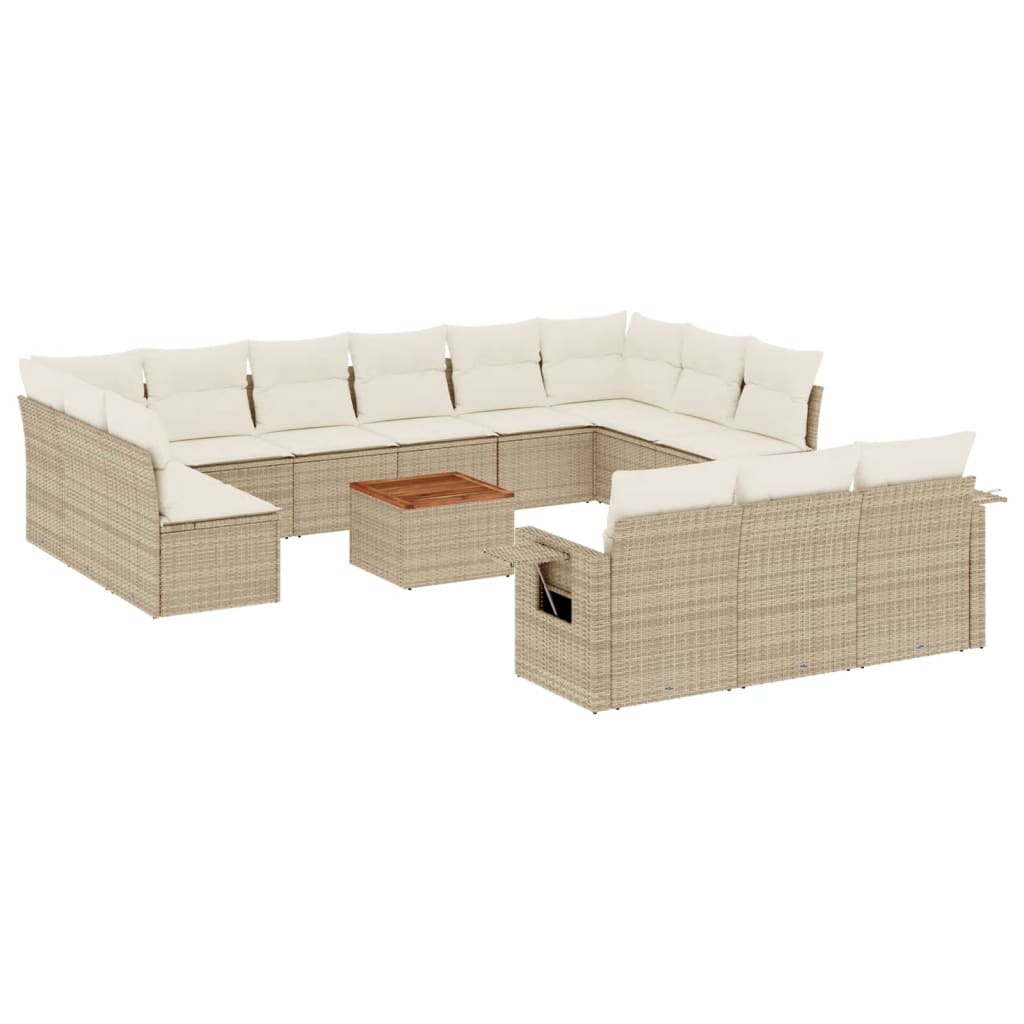 Set Divani da Giardino 14pz con Cuscini in Polyrattan Beige 3224805