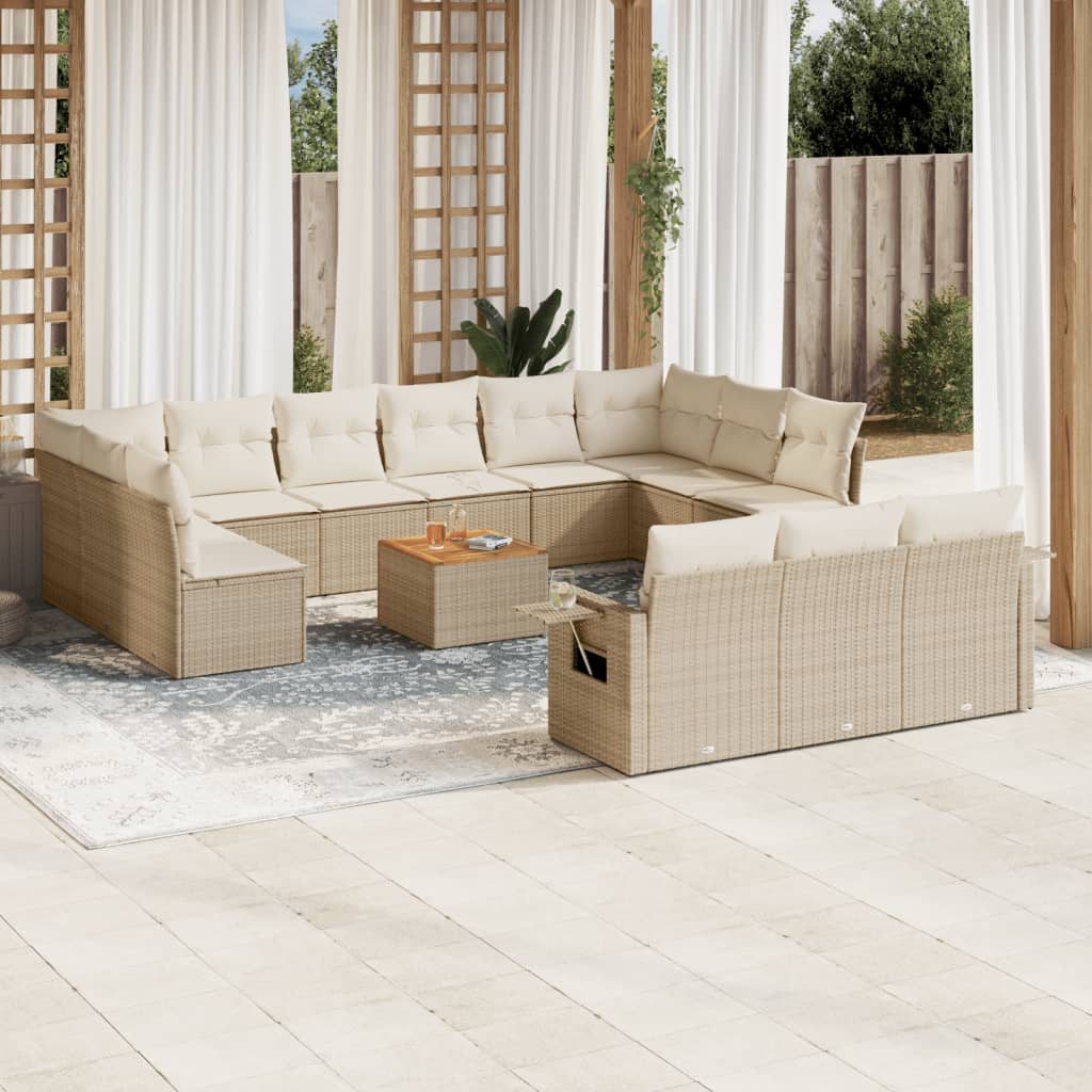 Set Divani da Giardino 14pz con Cuscini in Polyrattan Beige 3224805