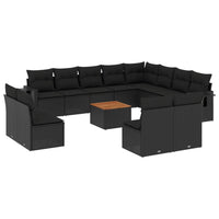 Set Divani da Giardino 13pz con Cuscini Nero in Polyrattan 3224809