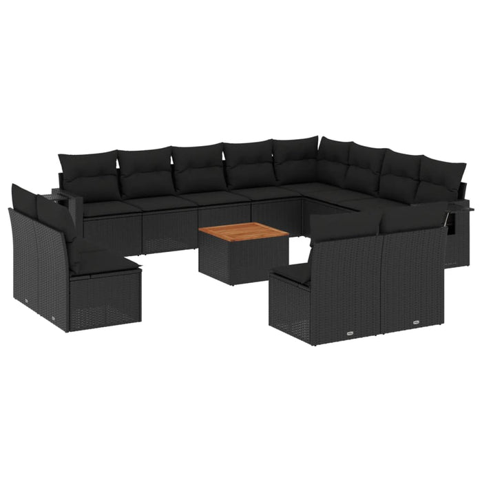 Set Divani da Giardino 13pz con Cuscini Nero in Polyrattan 3224809