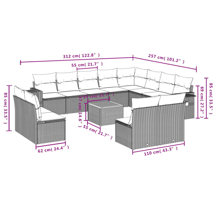 Set Divani da Giardino 13pz con Cuscini Nero in Polyrattan 3224809