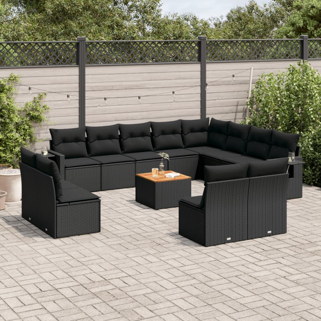 Set Divani da Giardino 13pz con Cuscini Nero in Polyrattan 3224809