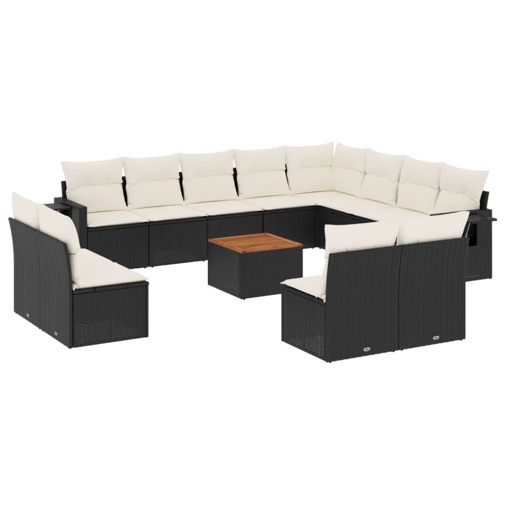 Set Divani da Giardino 13pz con Cuscini Nero in Polyrattan 3224810