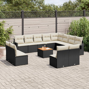 Set Divani da Giardino 13pz con Cuscini Nero in Polyrattan 3224810