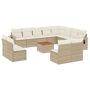 Set Divano da Giardino 13 pz con Cuscini Beige in Polyrattan 3224812