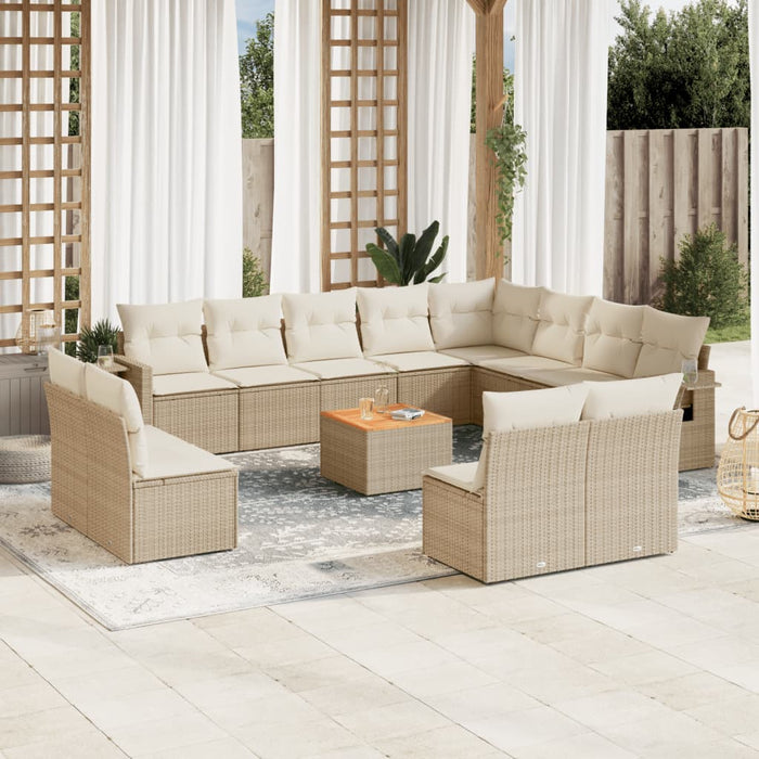 Set Divano da Giardino 13 pz con Cuscini Beige in Polyrattan 3224812