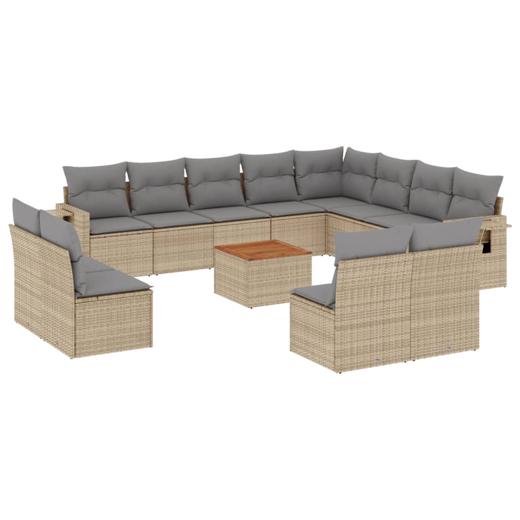 Set Divano da Giardino 13 pz con Cuscini Beige in Polyrattan 3224813