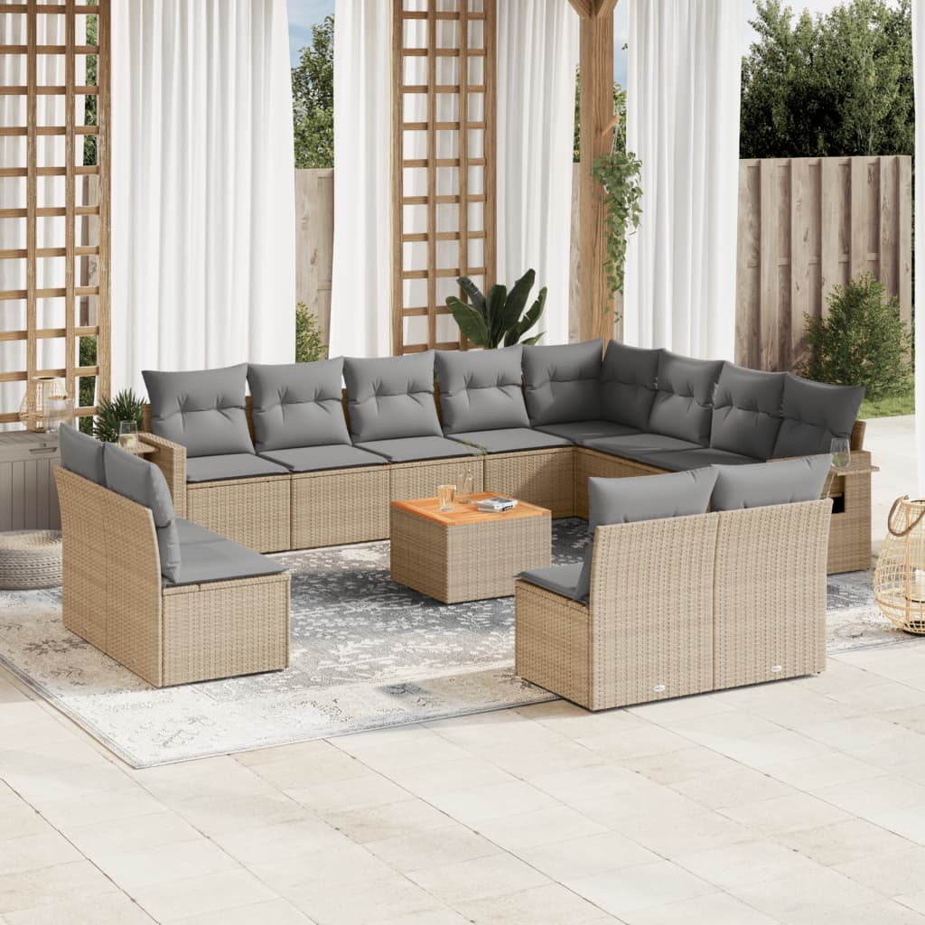 Set Divano da Giardino 13 pz con Cuscini Beige in Polyrattan 3224813