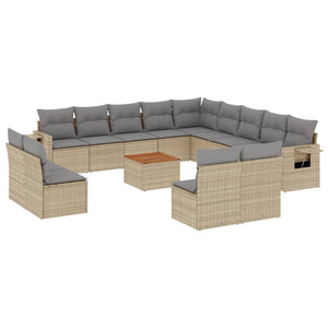 Set Divani da Giardino 14pz con Cuscini in Polyrattan Beige 3224820