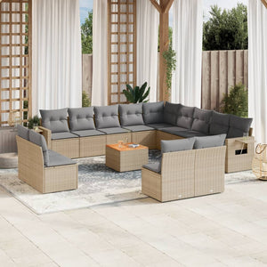 Set Divani da Giardino 14pz con Cuscini in Polyrattan Beige 3224820