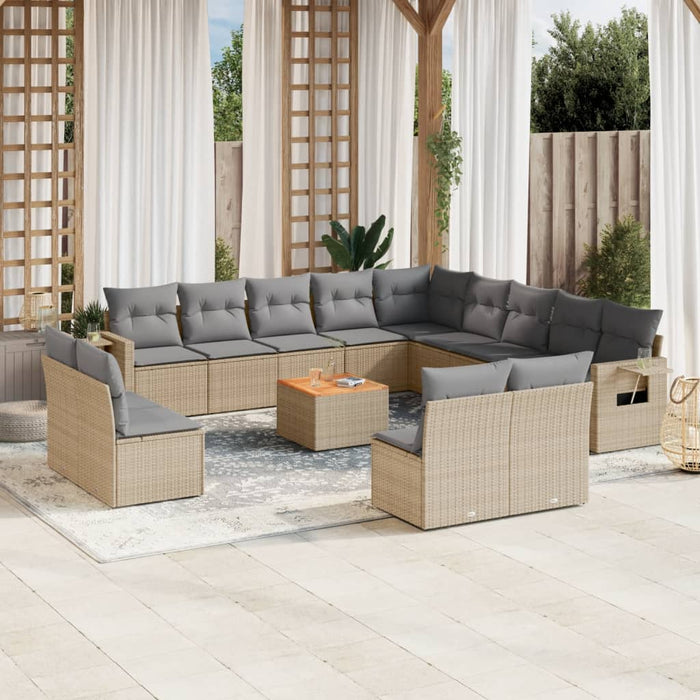 Set Divani da Giardino 14pz con Cuscini in Polyrattan Beige 3224820