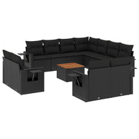 Set Divani da Giardino 12 pz con Cuscini Nero in Polyrattan 3224823