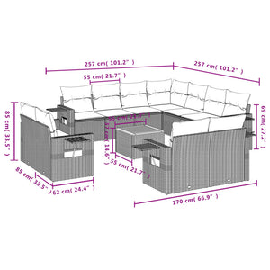 Set Divani da Giardino 12 pz con Cuscini Nero in Polyrattan 3224823