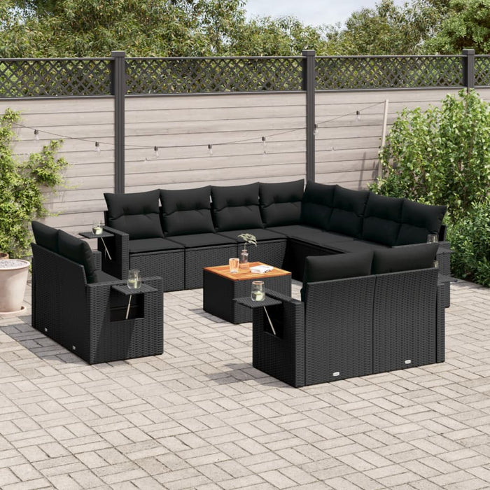 Set Divani da Giardino 12 pz con Cuscini Nero in Polyrattan 3224823