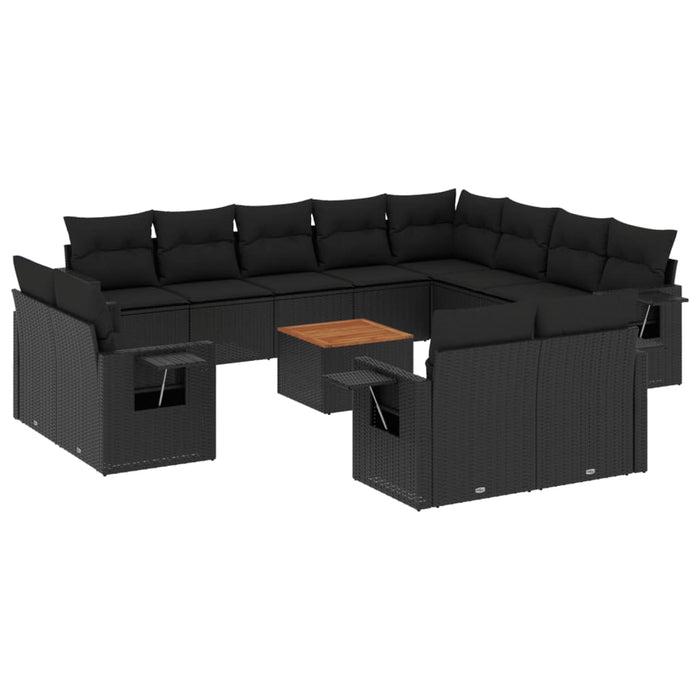 Set Divani da Giardino 13pz con Cuscini Nero in Polyrattan 3224830