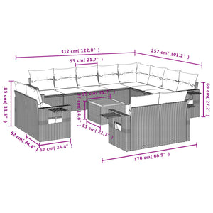 Set Divani da Giardino 13pz con Cuscini Nero in Polyrattan 3224830