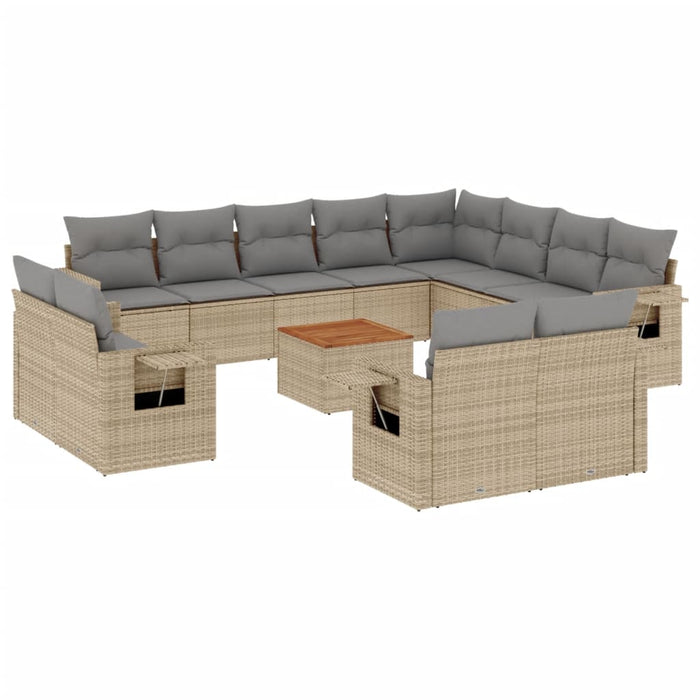 Set Divano da Giardino 13 pz con Cuscini Beige in Polyrattan 3224834