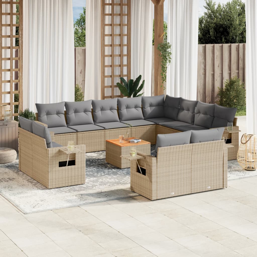 Set Divano da Giardino 13 pz con Cuscini Beige in Polyrattan 3224834