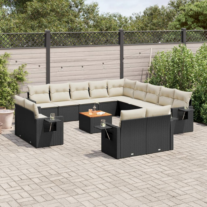 Set Divani da Giardino 14pz con Cuscini in Polyrattan Nero 3224838