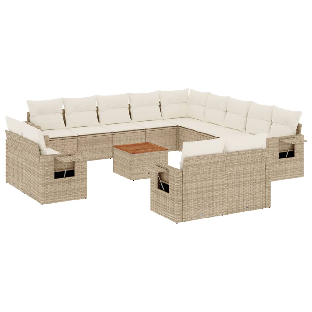 Set Divani da Giardino 14pz con Cuscini in Polyrattan Beige 3224840