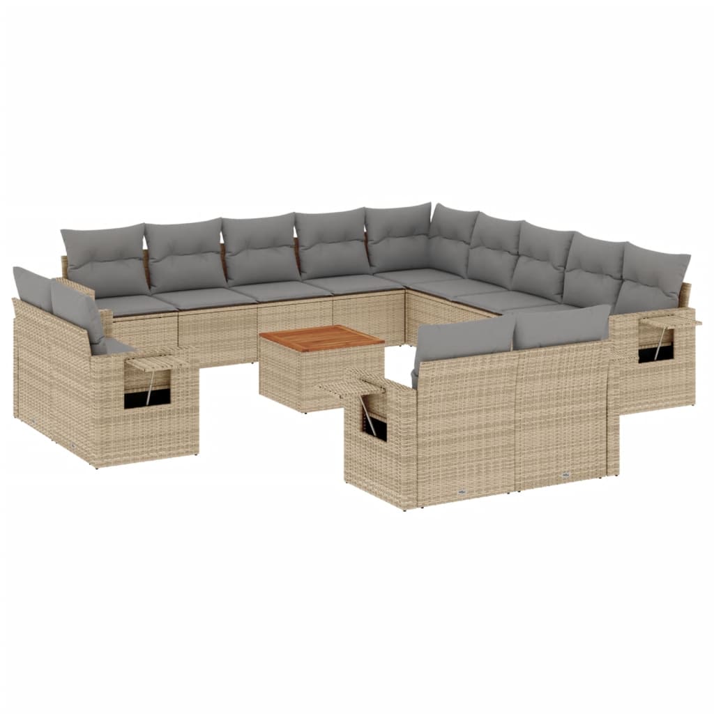 Set Divani da Giardino 14pz con Cuscini in Polyrattan Beige 3224841