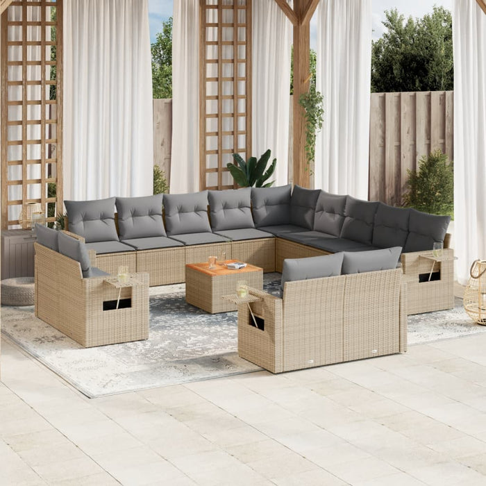 Set Divani da Giardino 14pz con Cuscini in Polyrattan Beige 3224841